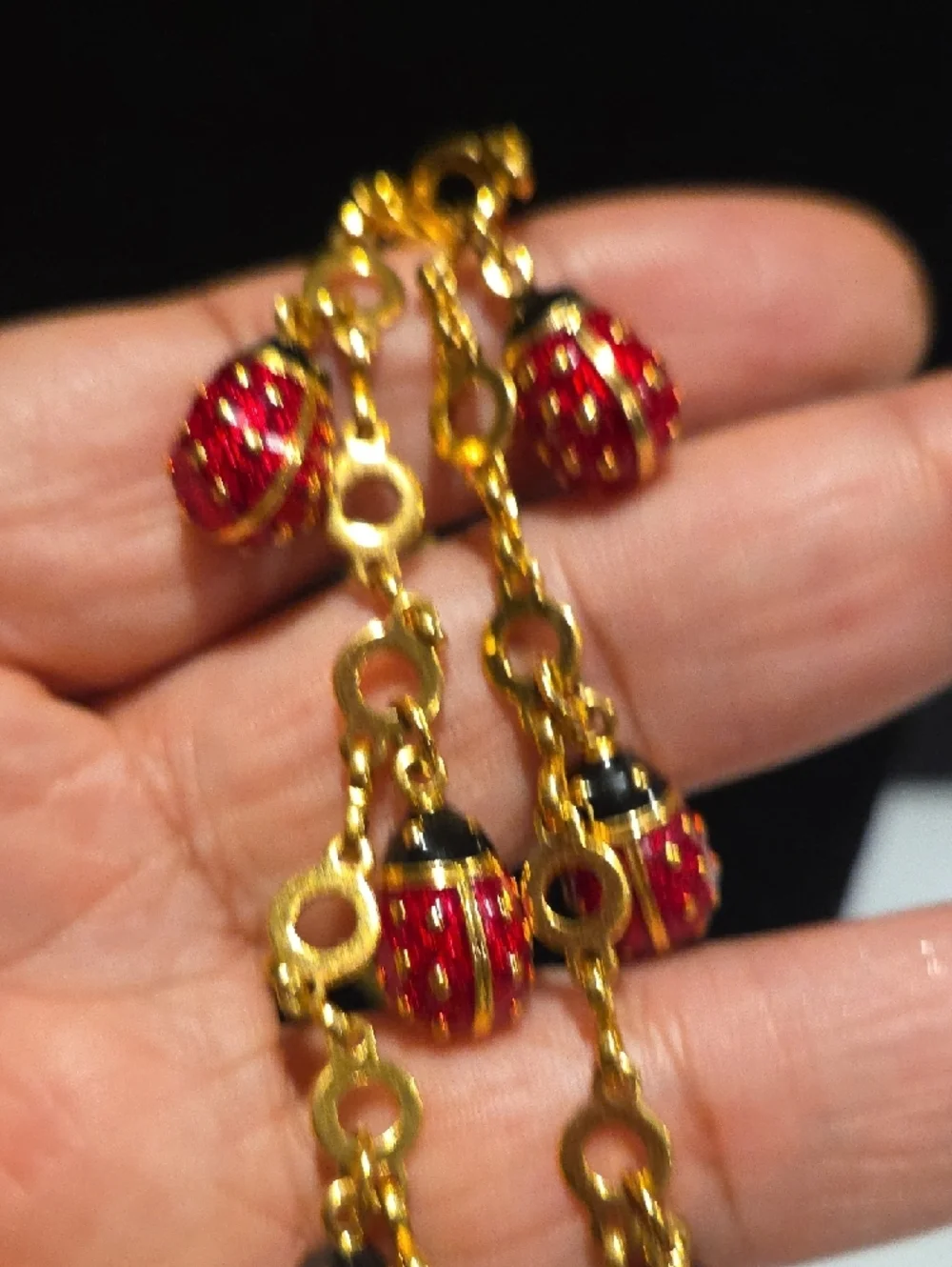 Joan Rivers Gold-Tone Necklace with Red Lady Bug Dangle Beads and Studs - Picture 12 of 14